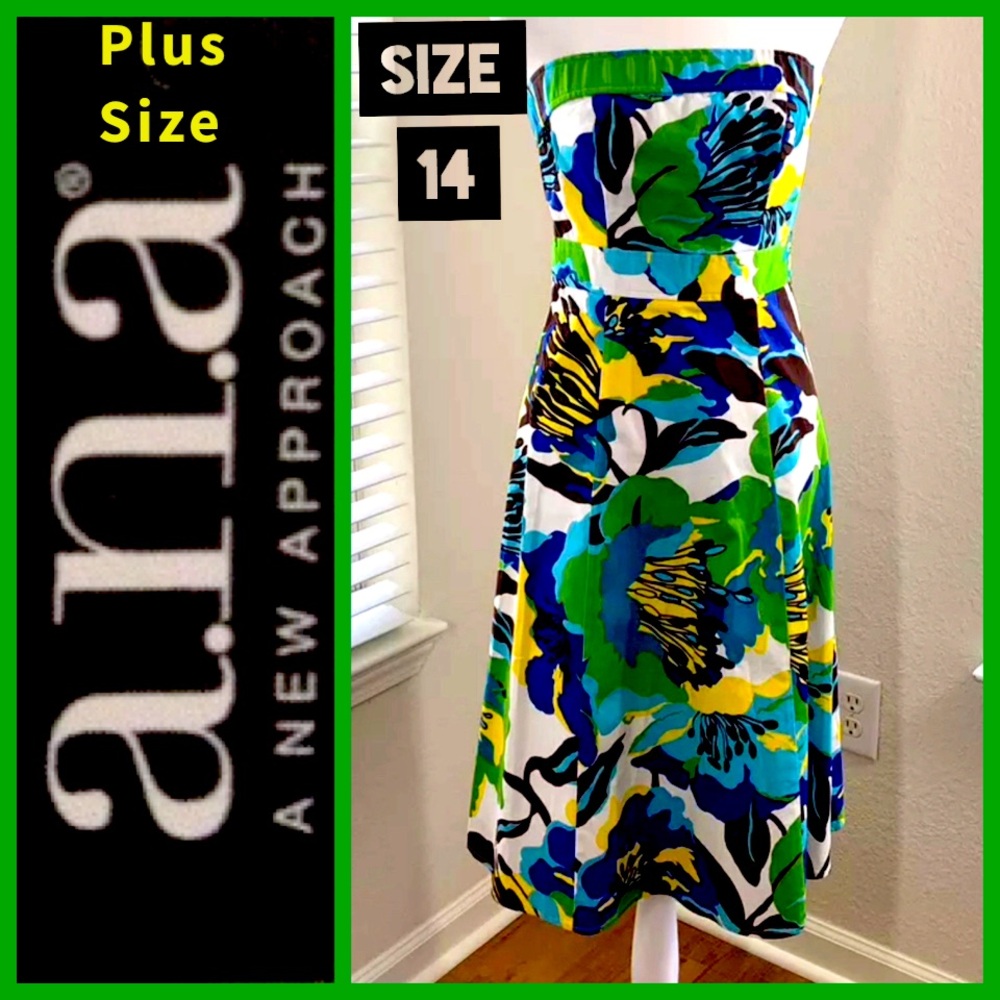 a.n.a Strapless Vibrant Dress SZ 14 PLUS